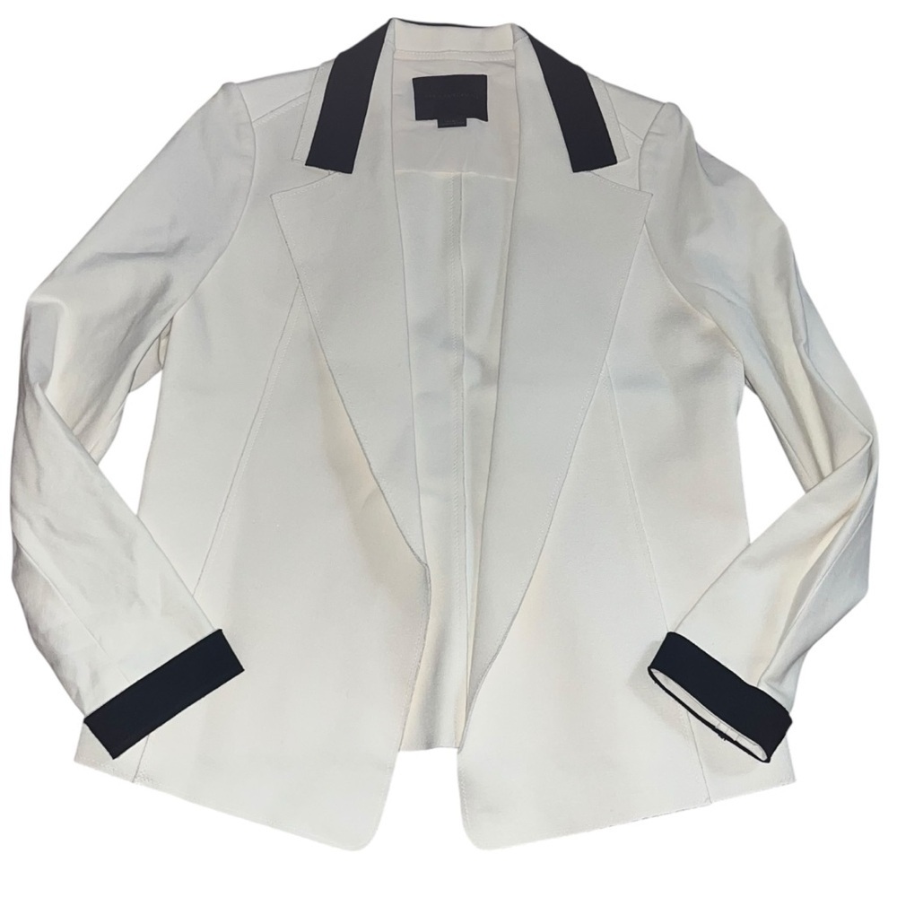Marie Saint Pierre Women's Off-White Open Front Blazer with Black Contrast Trim